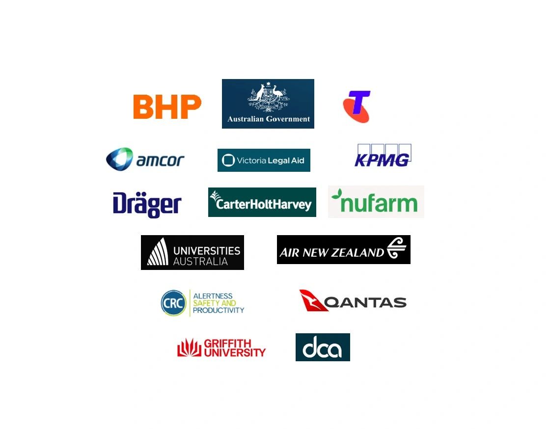 Client logos including Air New Zealand, BHP, Qantas, Telstra and more